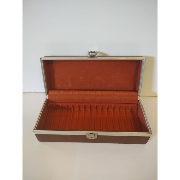 Vintage Audio Cassette Brown Metal & Leather With Handle 13" - Picture 10 of 10